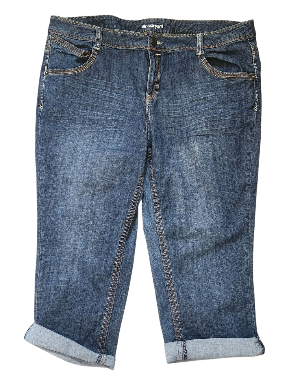 Lane Bryant Dark Blue Cropped Roll‑Cuff Jeans Size 22